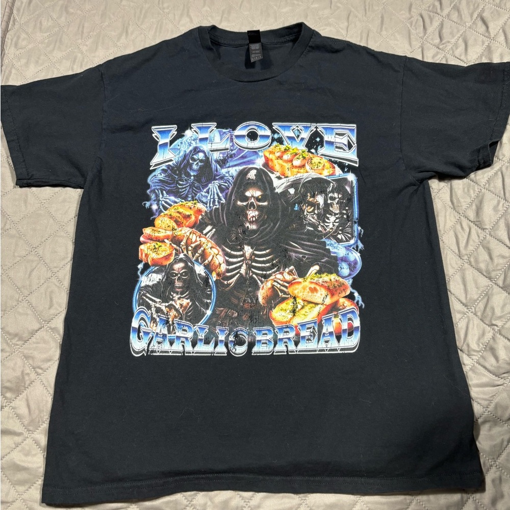 Gildan Black Tee with Garlic Bread Graphic
